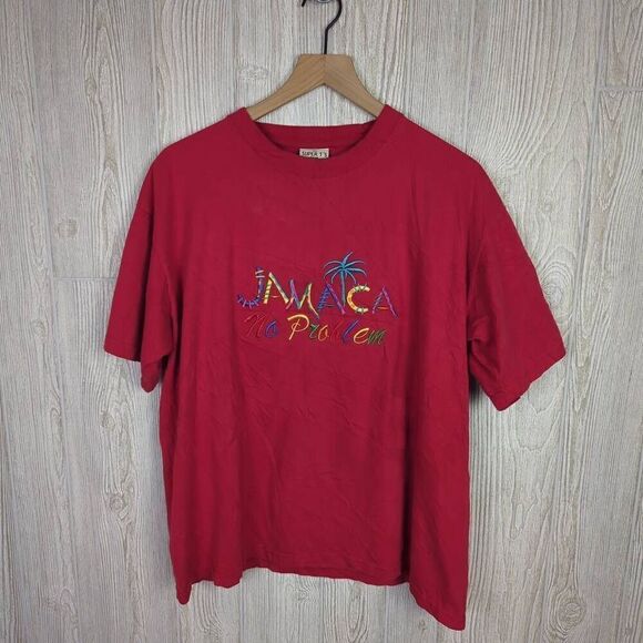 Vintage Super T’s Men’s XL Jamaica No Problem Embroidered Red T-Shirt - Picture 1 of 6